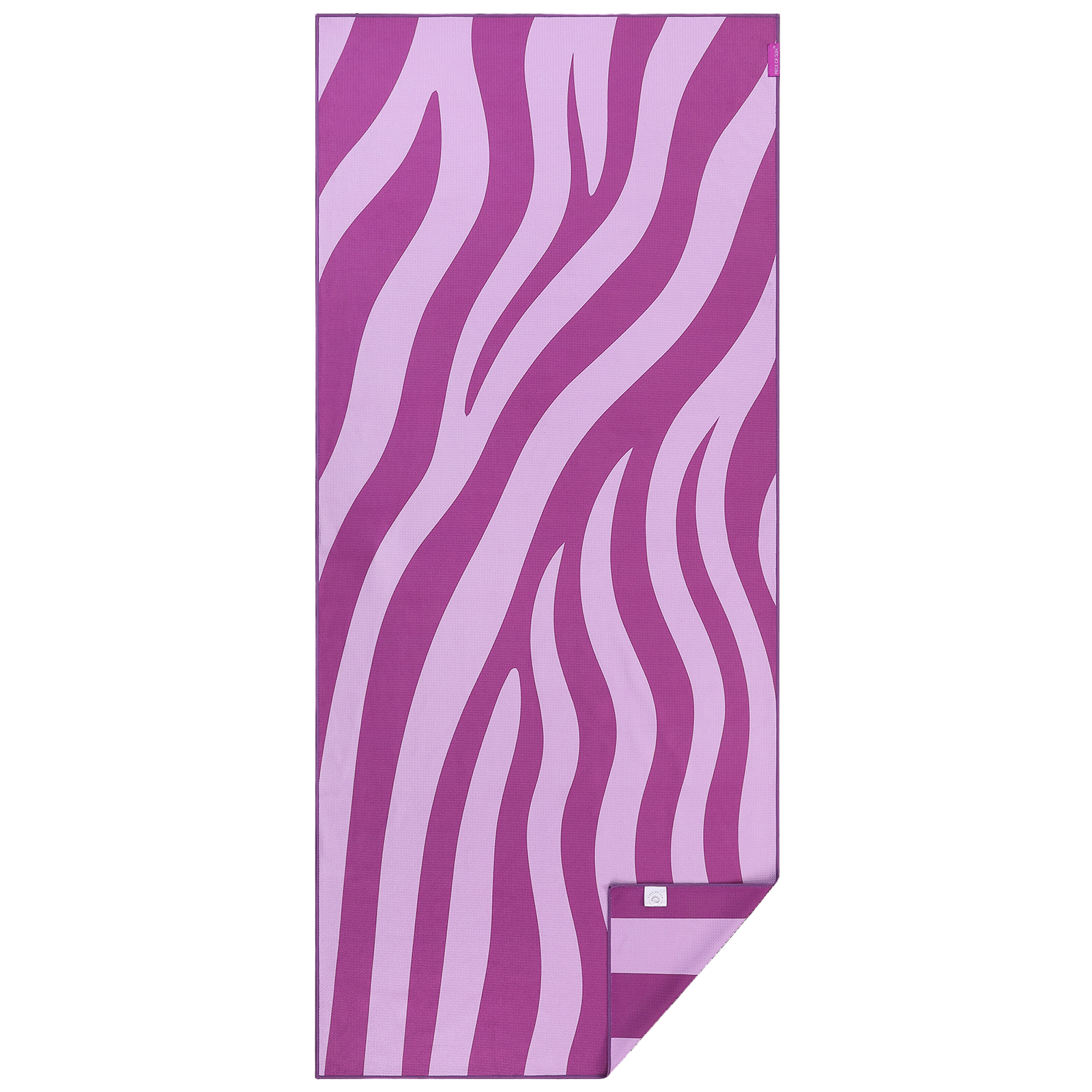 Dubbelzijdig Piece of Sun beach towel met zebra print in paars en lichtroze – stijlvol, duurzaam en perfect voor strand, sauna en vakantie.